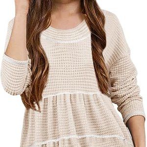 Girls Crew Neck Waffle Knit Tunic Tops Long Sleeve Peplum Dresses Pullover